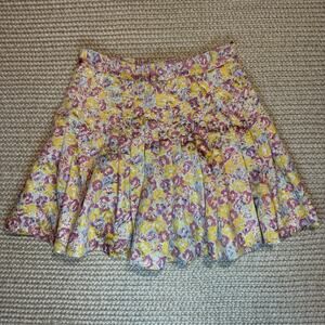 Zac Posen Metallic Gold Pink/Blue Floral Pleated Mini Skirt Y2K Size 13